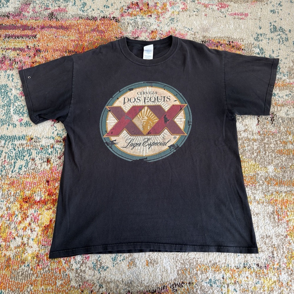 Y2K 2000s Dos Equis XX Cerveza Lager Graphic T Shirt Large Black Beer M&O Knits